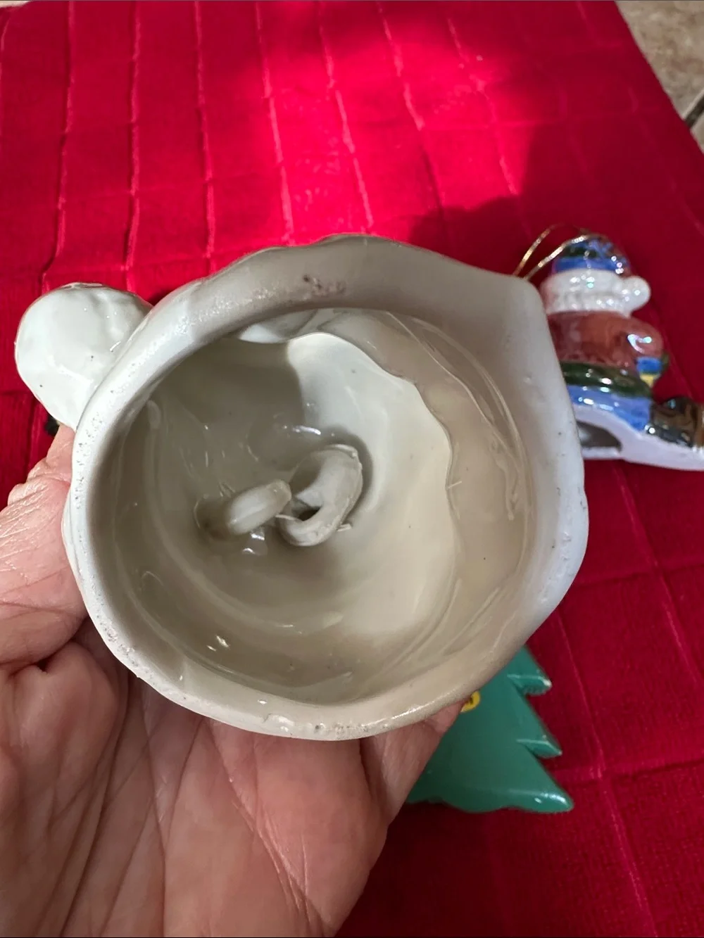 5 Santa Christmas Ornaments Ice Skating Ceramic Resin Bell Holiday Lot Vintage